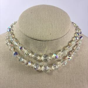 Vintage Aurora Borealis Crystal Beaded Necklace 13"